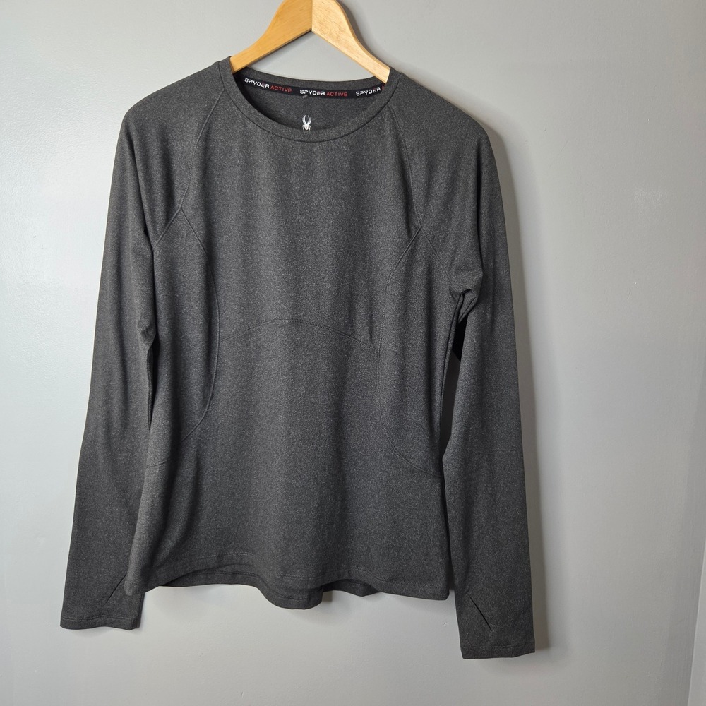 Spyder Active Womens Medium Gray Heathered Long Sleeve Thumbhole Top RN63619